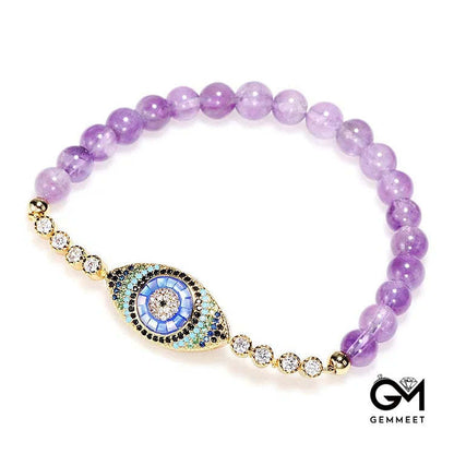 Unique Amethyst Evil Eye Symbol Healing Bracelet