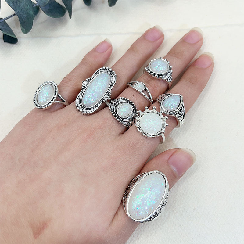 Artificial Oval Opal 8-Piece Ring Set