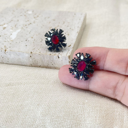 Black Gold Snowflake Ruby Stone Stud Earrings