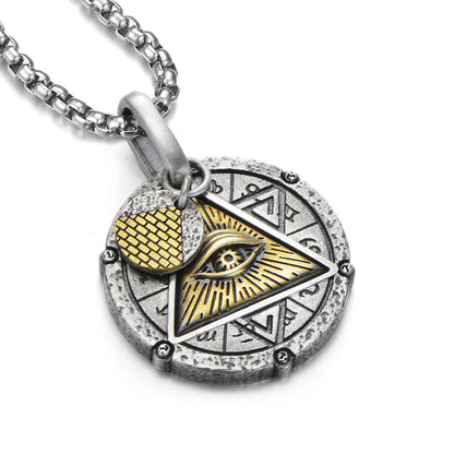 Sterling Silver Vintage Design Round Triangle Horus Eye Of God Pendants Necklace