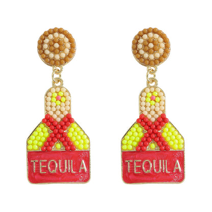 Nightclub Disco Wine Bottle Festive Party Rice Bead Earrings