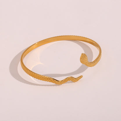 Gold Plated Plaid Snake Open Bracelet