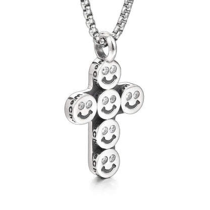 Fashion Men's Smiley Sterling Silver Cross Necklace