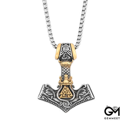 Viking Thor's Hammer Odin Triangle Rune Necklace