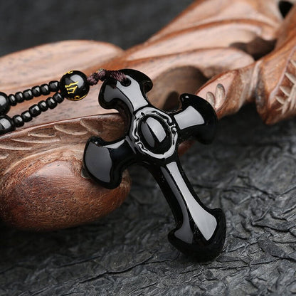 Obsidian Cross Symbol Necklace