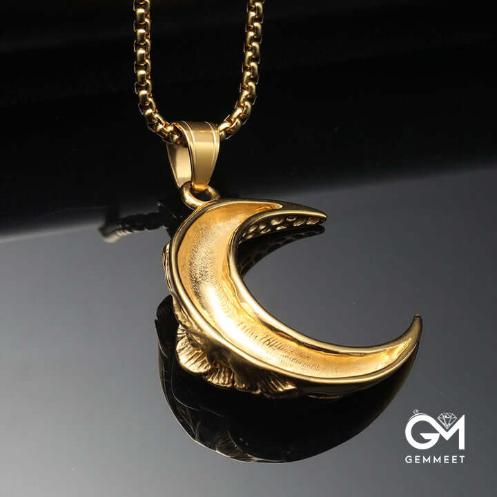 Crescent Moon With Rose Pendant Retro Necklace