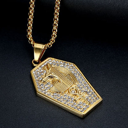 Hip Hop Gold Plated Zirconia Anubis Wolf Head Pendant