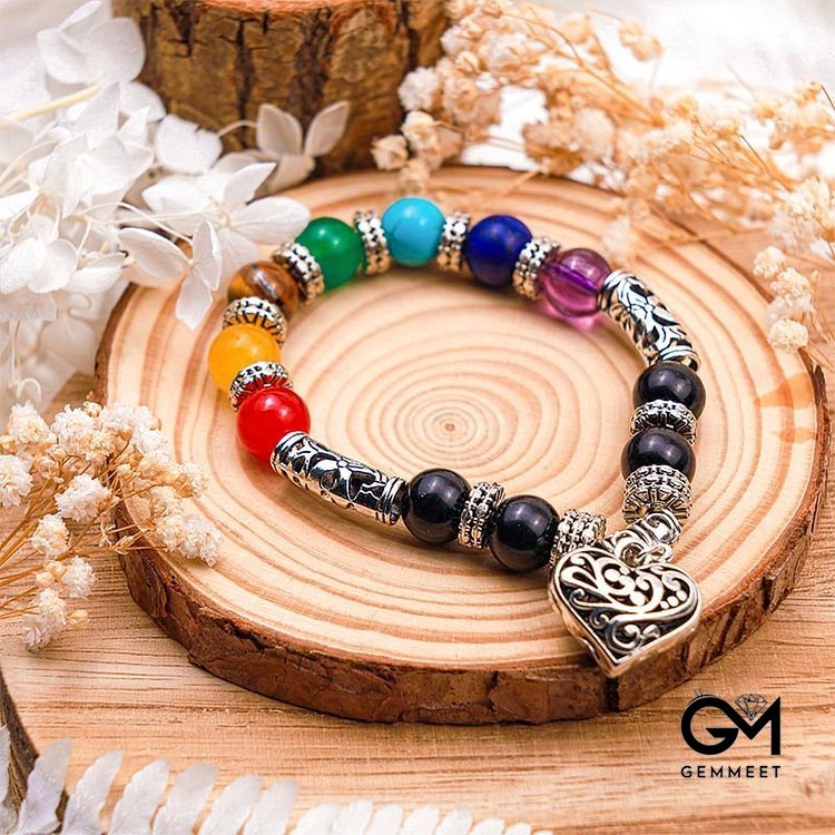 Chakra Natural Stone Heart Bracelet