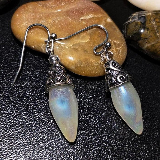 Pure Silver Hook Royal Style Moonstone Dangle Earrings