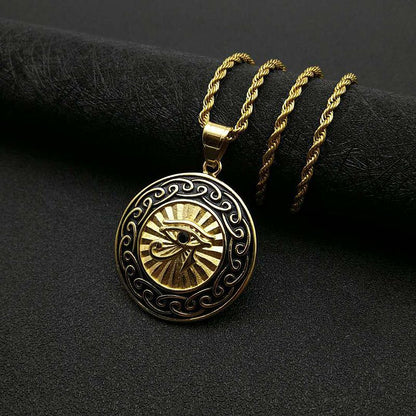 Hip Hop Gold Plated Zirconia Oiled Egyptian Eye of Horus Pendant