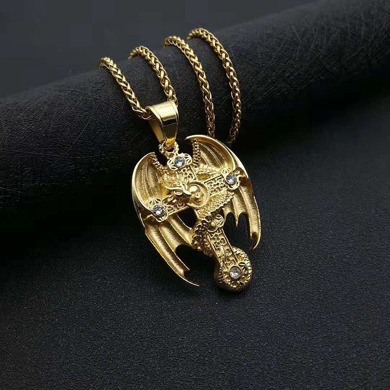 Men's Gold Plated Flying Dragon Cross Vintage Pendant