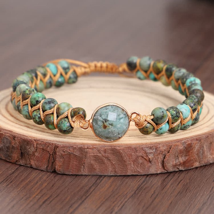 Braided Double Stone Wrap African Turquoise Handmade Bracelet