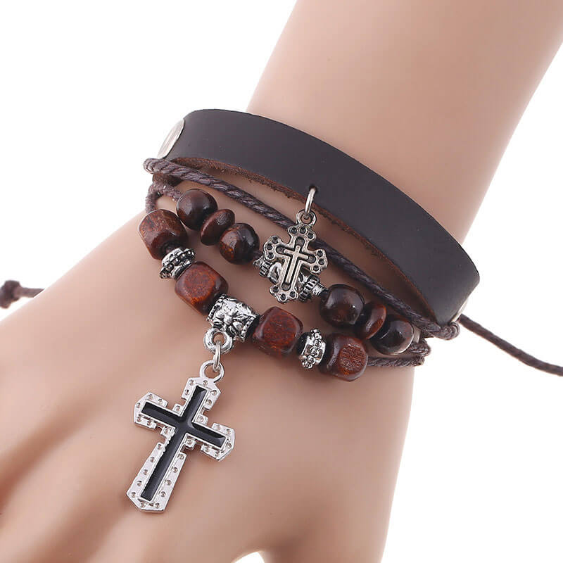 Double Cross Multilayer Leather Bracelet Simple Retro Leather Bracelet