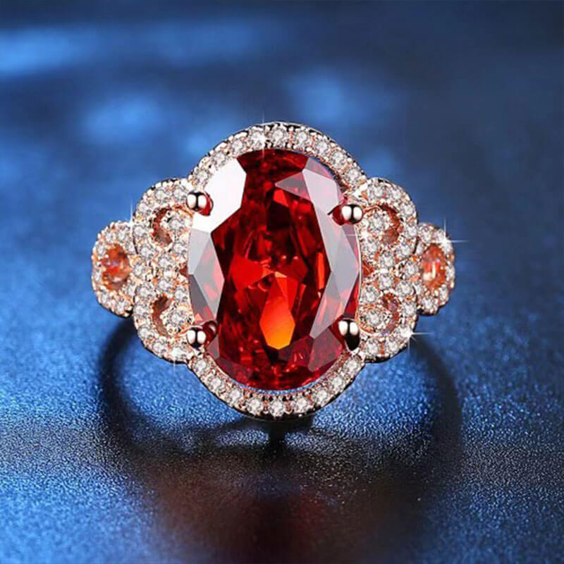 Rose Gold Plated Ruby Ring Fashion Rubellite Ruby Crystal Ring