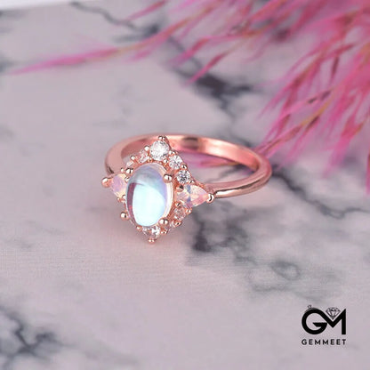 Opal Moonstone White Zircon Womens Ring