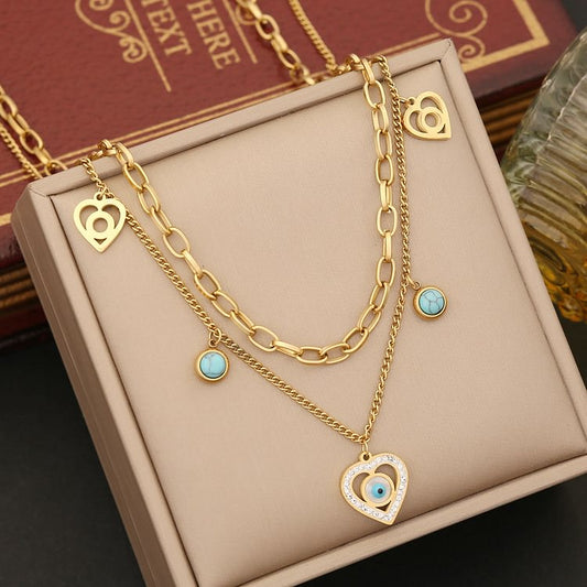 Zirconia Turquoise Evil Eye Bracelet Earrings Necklace