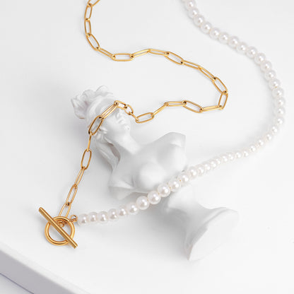 Simple Buckle Pearl Chain Necklace