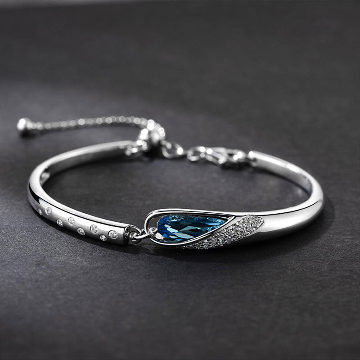 White Gold Angel Tears Blue Sapphire Bangle Bracelet