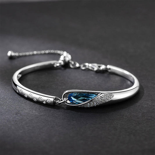 White Gold Angel Tears Blue Sapphire Bangle Bracelet