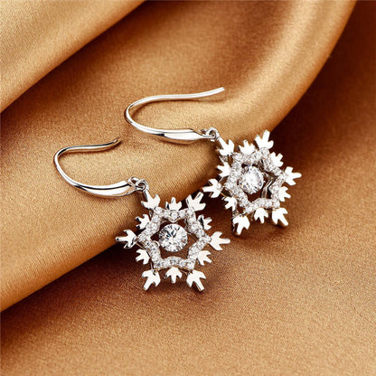 White Gold Snowflake Shape Full Stones Beating Shinny Dangle Earrings