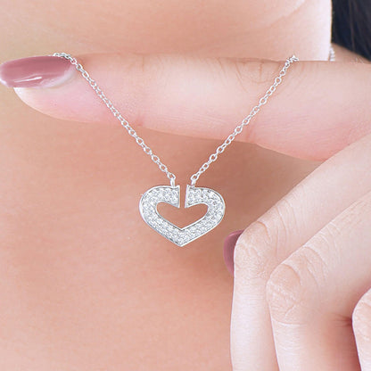 White Gold Hollow Heart Shape Full Stones Pendant Chain