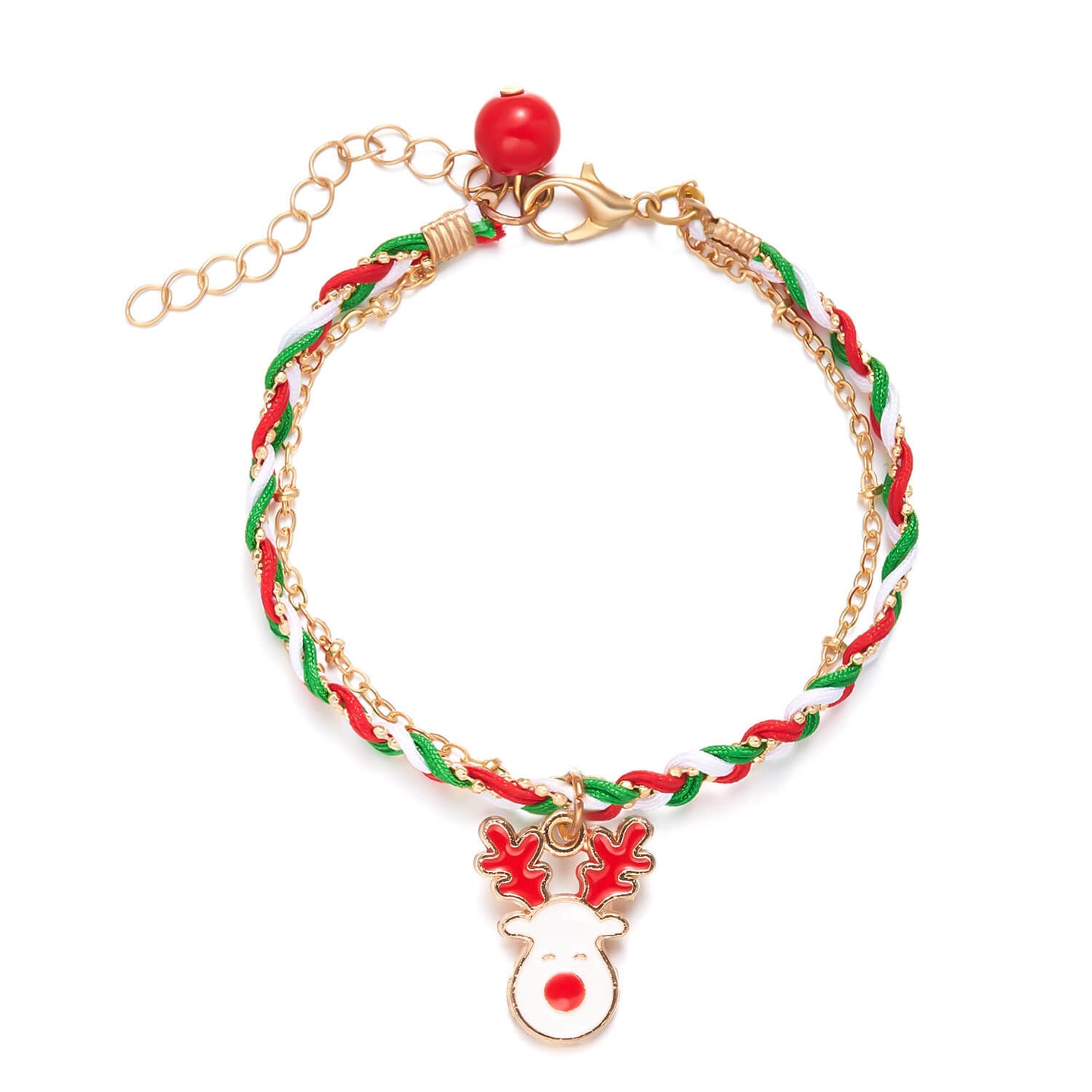 Drop Oil Christmas Tree Bead Braided Twist Bracelet