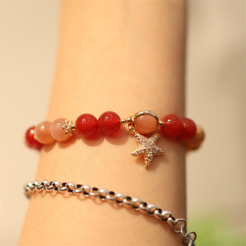 Peach Moonstone Red Agate Crystal Star Wealth Bracelet