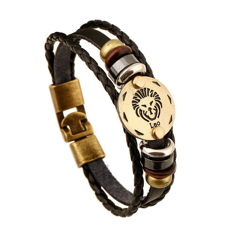 Zodiac Cowhide Simple Multi-layer Retro Braided Couple Leather Bracelet