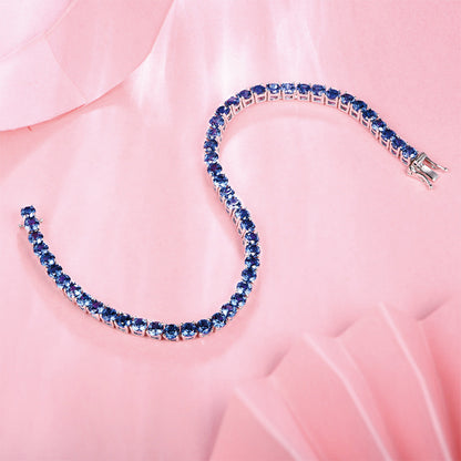 Sterling Silver Round Cut Blue Sapphire Tennis Bracelet