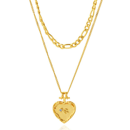 Golden Heart Shape Flower Totem Pendant Necklace