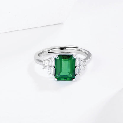 White Gold Square Emerald Gem Signet Ring with Prong Setting Stones