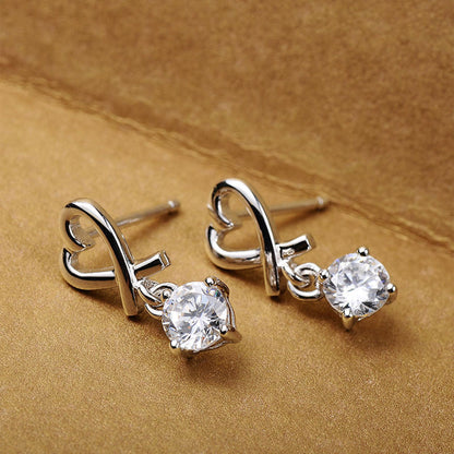 White Gold Hollow Heart Shape Drop Earrings