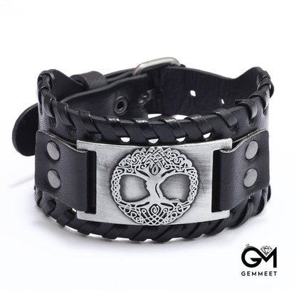 Leather Tree of Life Alloy Wide Bracelet