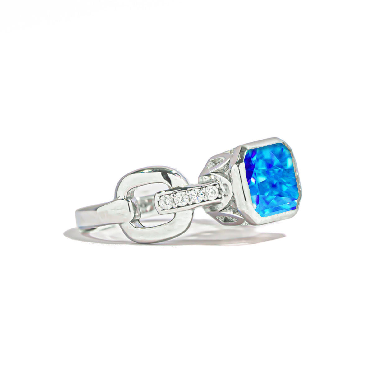 White Gold Bezel Setting Blue Gem Retro Ring