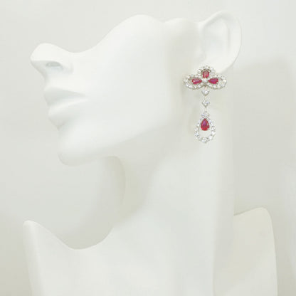 White Gold Ruby Iris Shape Hollow Drop Earrings