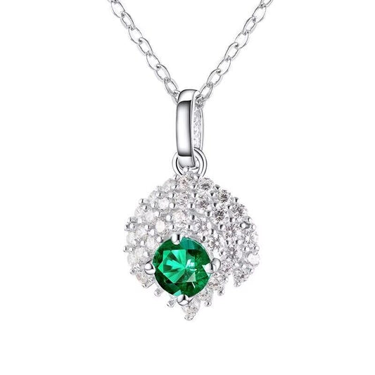 White Gold Helmet Shape Emerald Pendant Chain