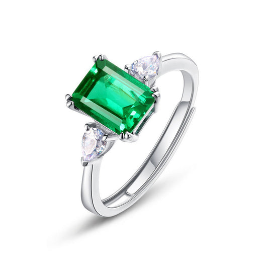 White Gold Square Emerald Adjustable Ring