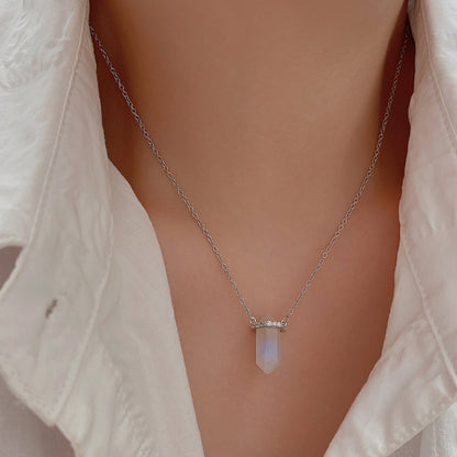 Hexagonal Column Moonstone Crystal Pendant Necklace