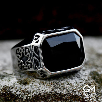 Retro Simple Stainless Steel Black Zircon Ring