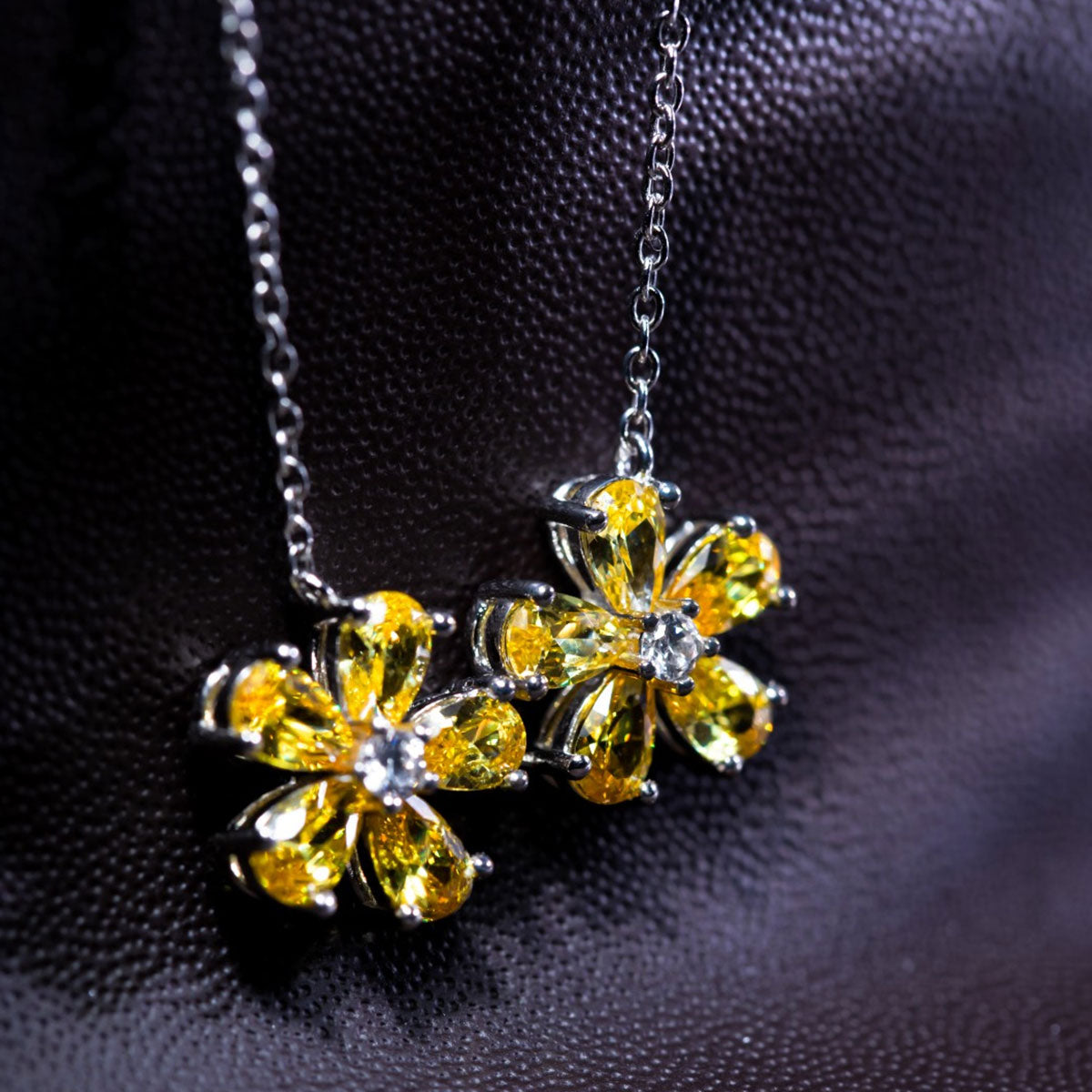 Double Flower Yellow Gem Pendant Chain