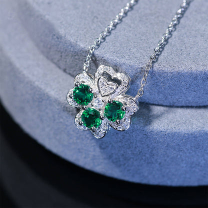 Hollow Classic Four-leaf Clover Emerald Full Stones Chain