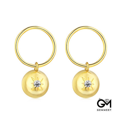 S925 Sterling Silver Six-pointed Star Round Earrings