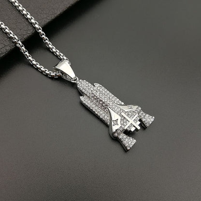 Hip Hop Gold Plated Zirconia Space Rocket Shuttle Pendant