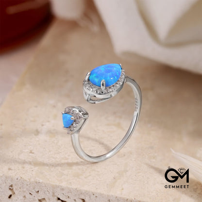 S925 Sterling Silver Blue Triangle Synthetic Opal Ring