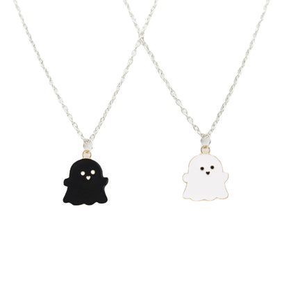 Cartoon Black and White Ghost Necklace Powder Blue Ghost Pendant Personality Creative Sweet Cool Niche Halloween Gift