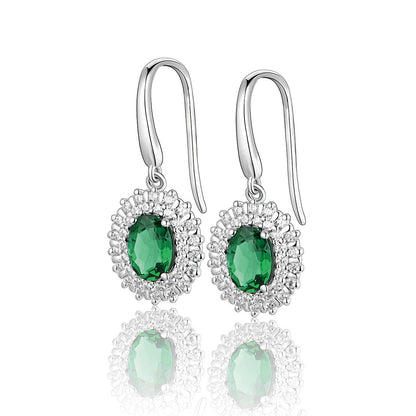 White Gold Oval Emerald Gem Drop Earrings with Worldwide Setting Stones