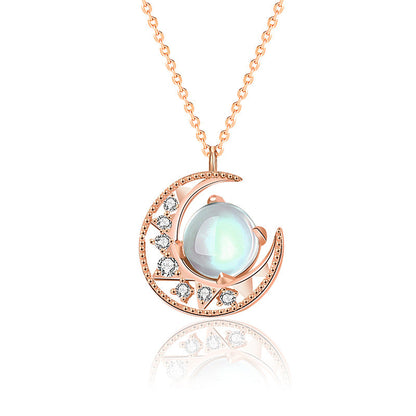 Moonstone Moon Pattern Love Necklace Pendant