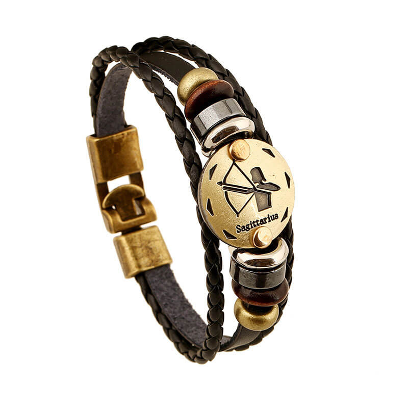 Zodiac Cowhide Simple Multi-layer Retro Braided Couple Leather Bracelet