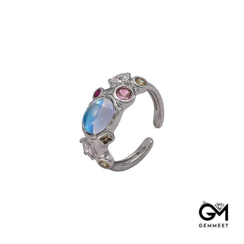 Opal Pink Heart Zircon Open Chain Shape Ring