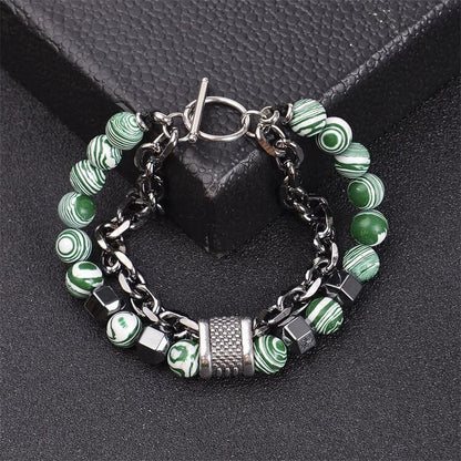 8mm Malachite Stone Titanium Chain Bracelet